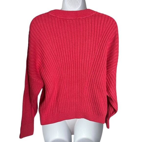 Tommy Hilfiger pink corded ribbed knit sweater crewneck 100% acrylic large - Picture 2 of 5